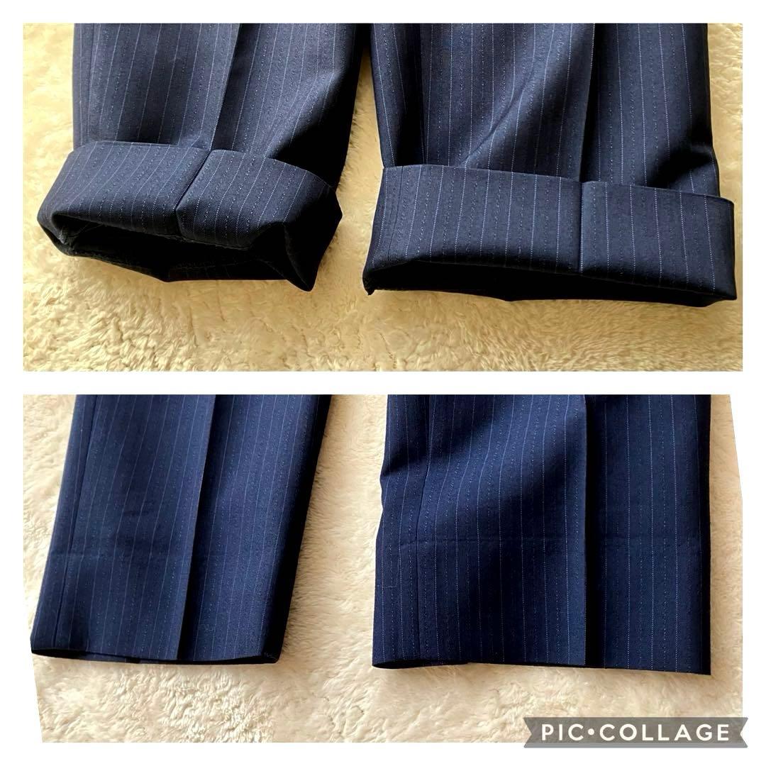 近年 オリヒカ ウォッシャブル ノーカラー パンツスーツ 大きいサイズ ネイビー