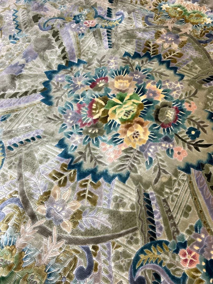 【シルク段通】 大判 カーペット ラグ 花柄