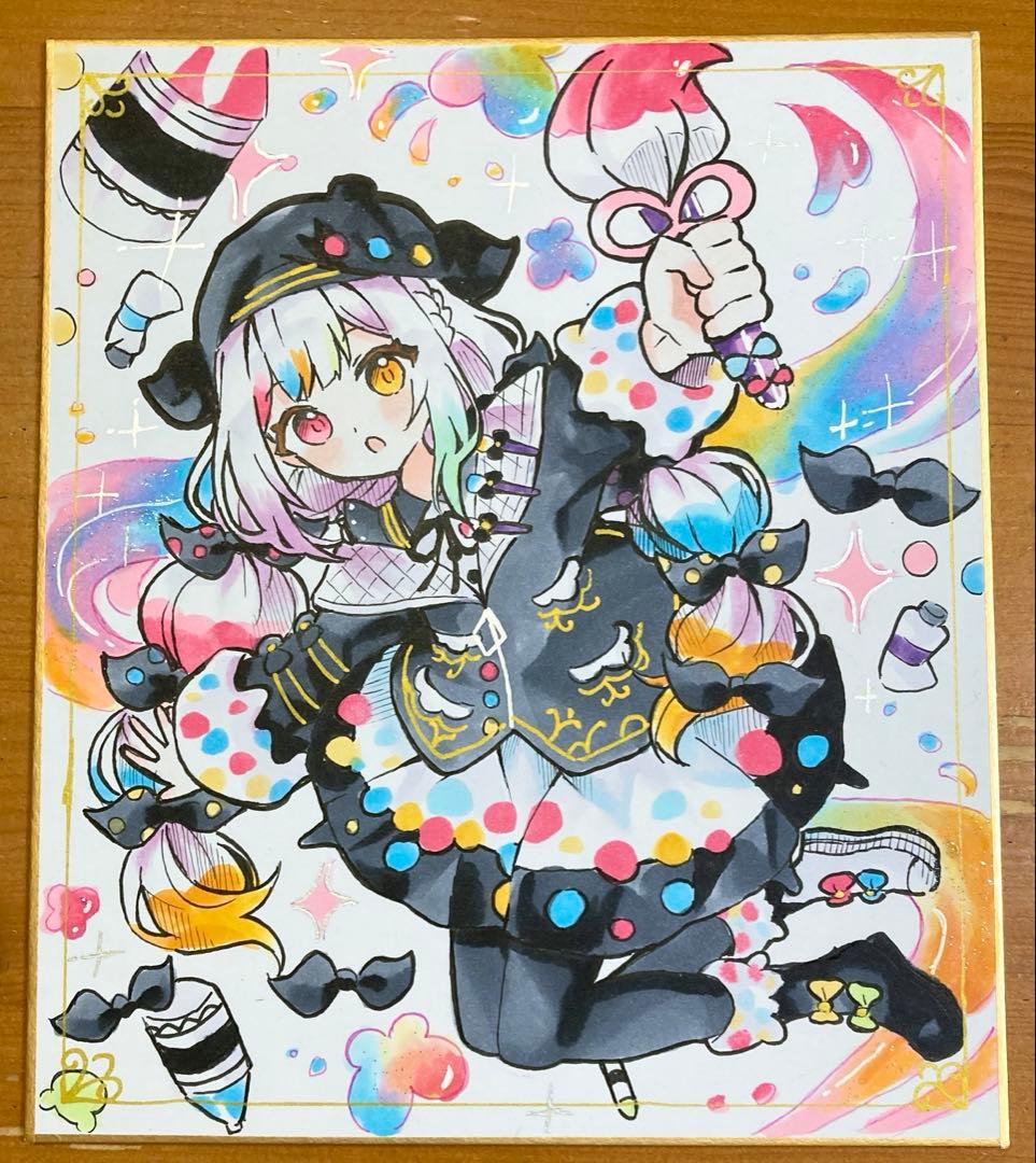 r*k様 魔法少女ノ魔女裁判　城ヶ崎ノア　手描きイラスト　まのさば　中色紙