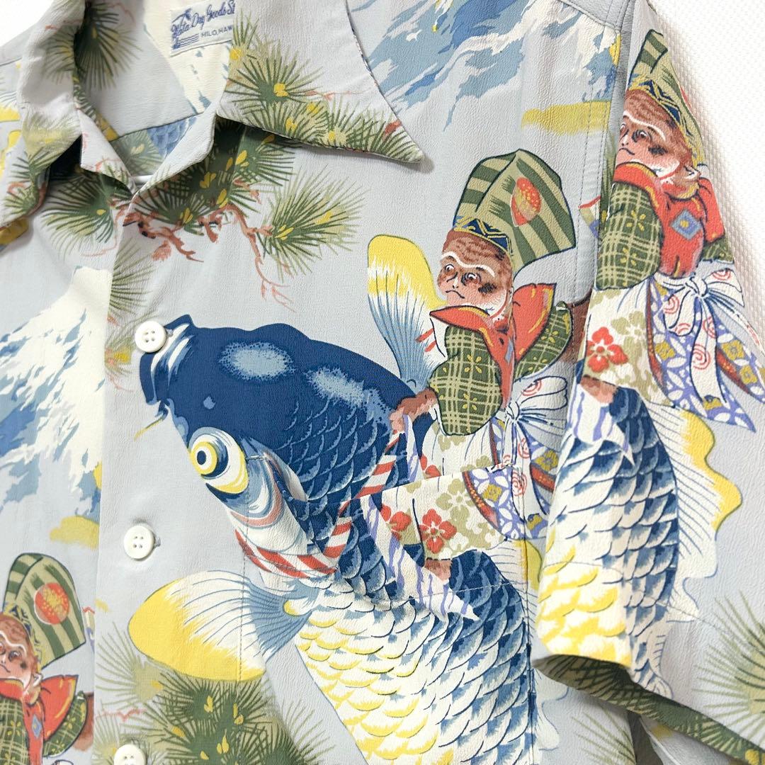 【未使用】SUN SURF レーヨン100% 和柄アロハシャツ 鯉×富士山
