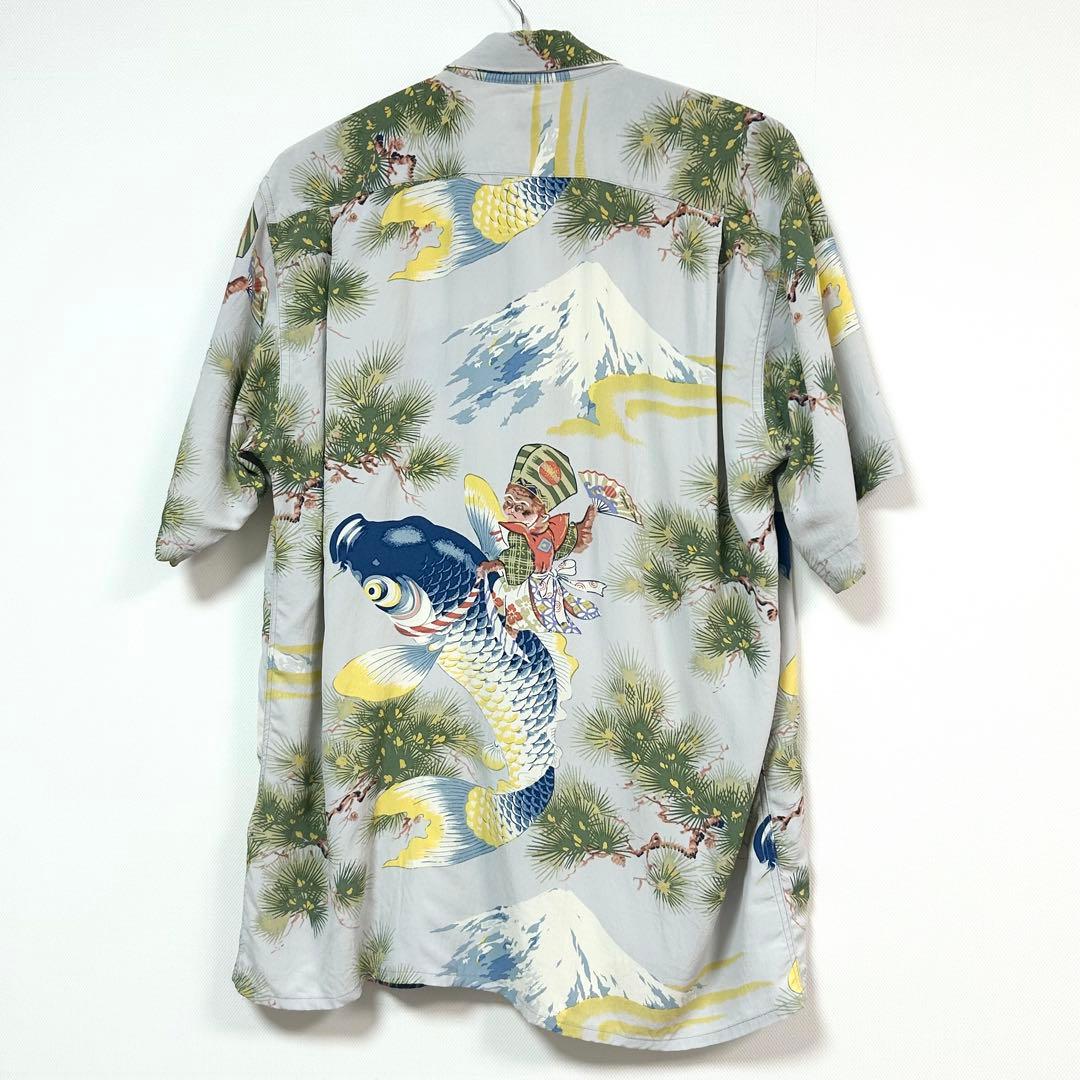【未使用】SUN SURF レーヨン100% 和柄アロハシャツ 鯉×富士山