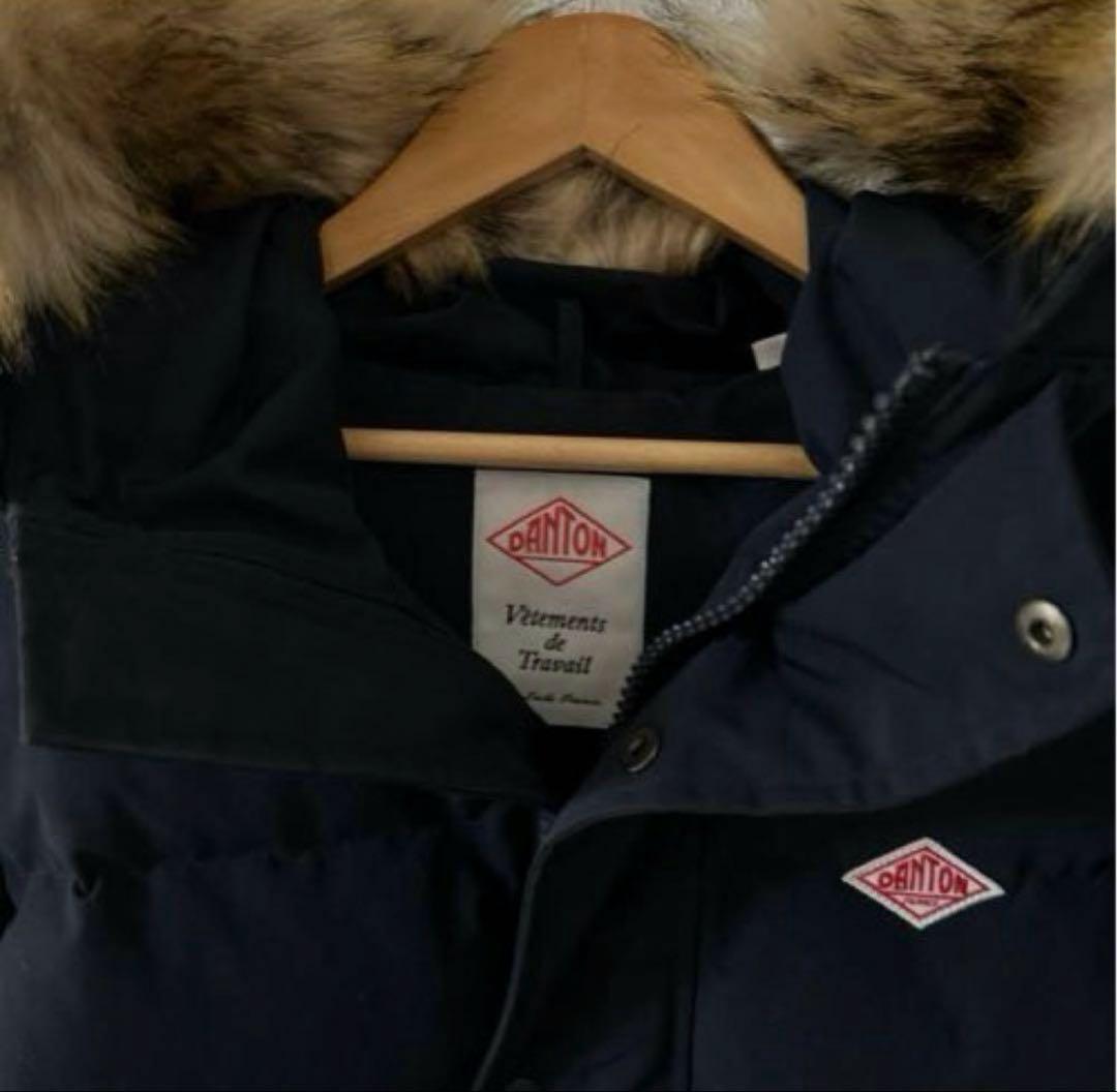 ダントン★ファー付きダウンジャケット　ネイビー　サイズM ナイロンタッサーkm