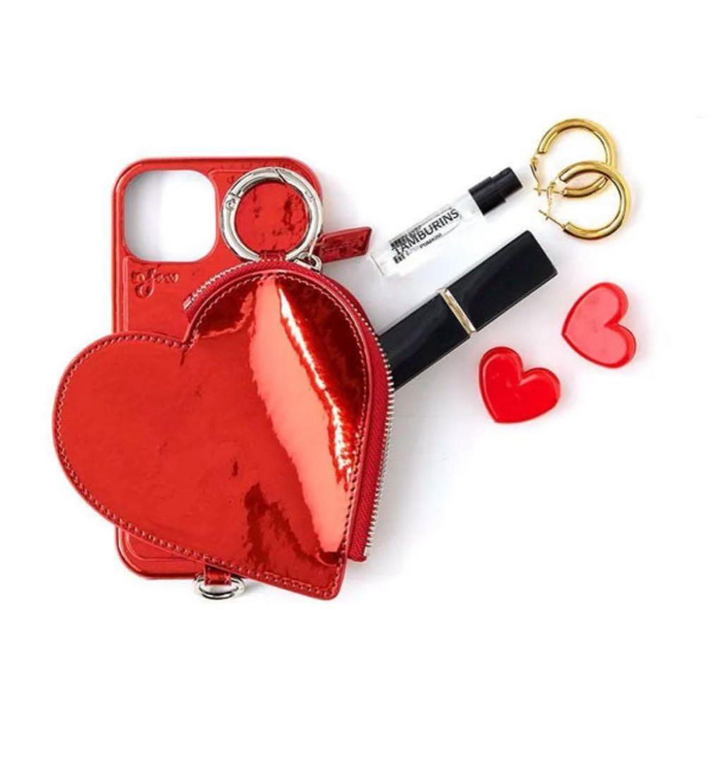 新作 iPhone15 ajew ハート型ポーチ付き スマホケース レッド 赤