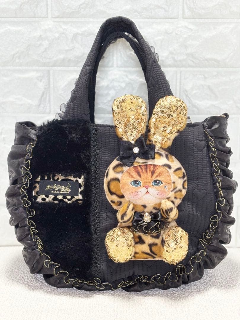さ*ー様 コヤンイサムチョン　ハンドメイド　ギャザーバッグ　ヒョウ柄うさちゃん