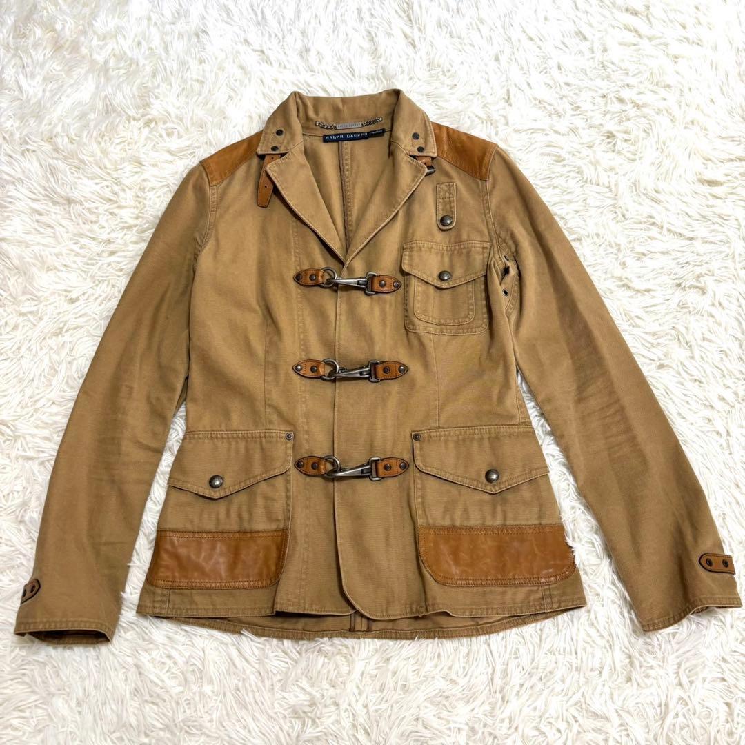 【美品】ラルフローレン コットン レザー切替 ジャケット サファリジャケット