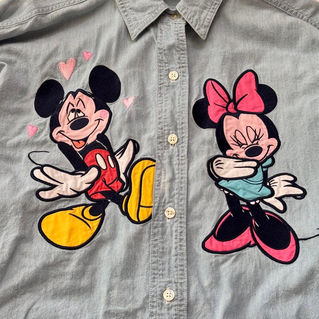 【ヴィンテージ】Disney Store ミッキー＆ミニー デニムシャツ XXL
