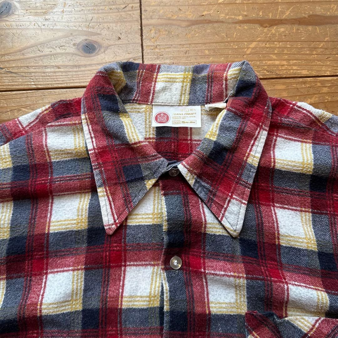 超希少 70s Sears オープンカラー プリントチェック ネルシャツ