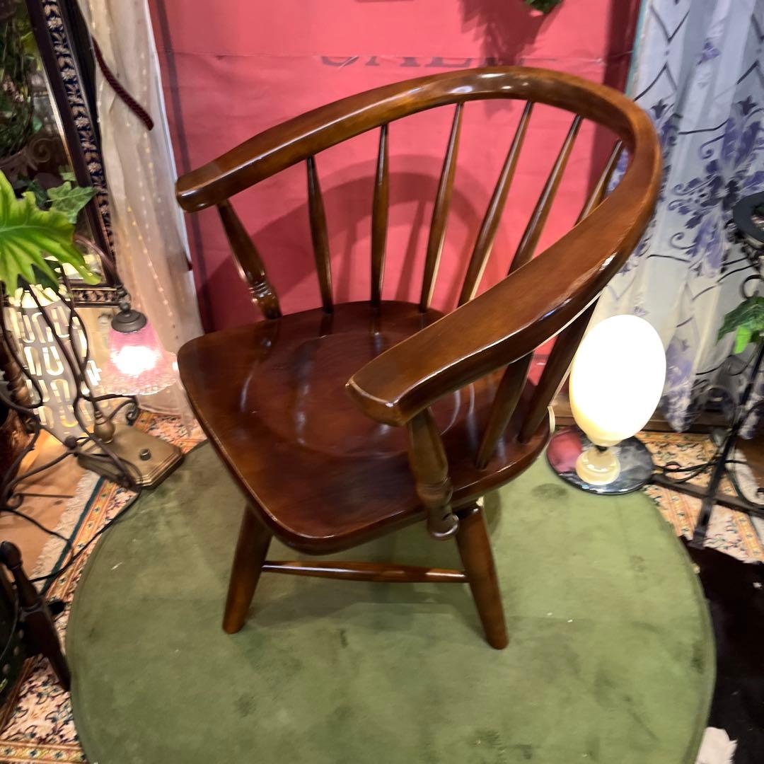 L１　オールドヴィンテージ 柏木工 ３６０度回転　ブナ無垢材　アームチェア