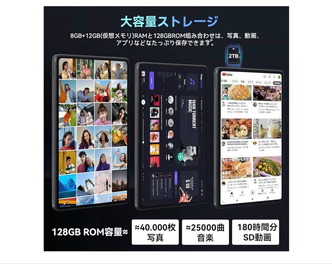 タブレット 10インチ 20GB+128GB 7448