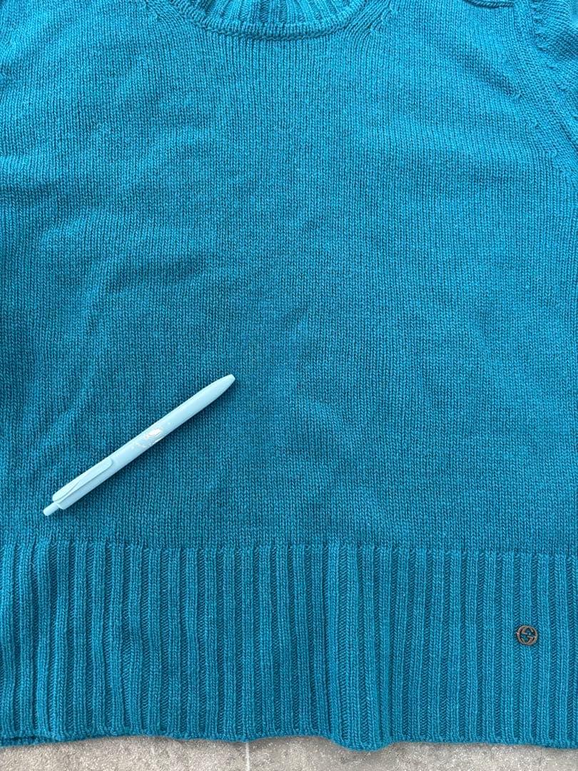 GUCCI ターコイズ クルーネックニット★レディースOK ★GGプレート付き