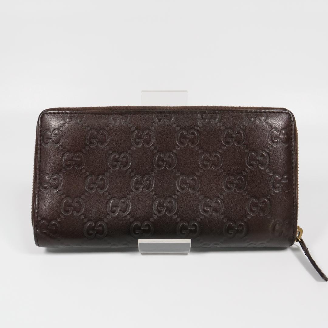 美品✨グッチ 長財布 ラウンドファスナー シマ GG型押し レザー ブラウン