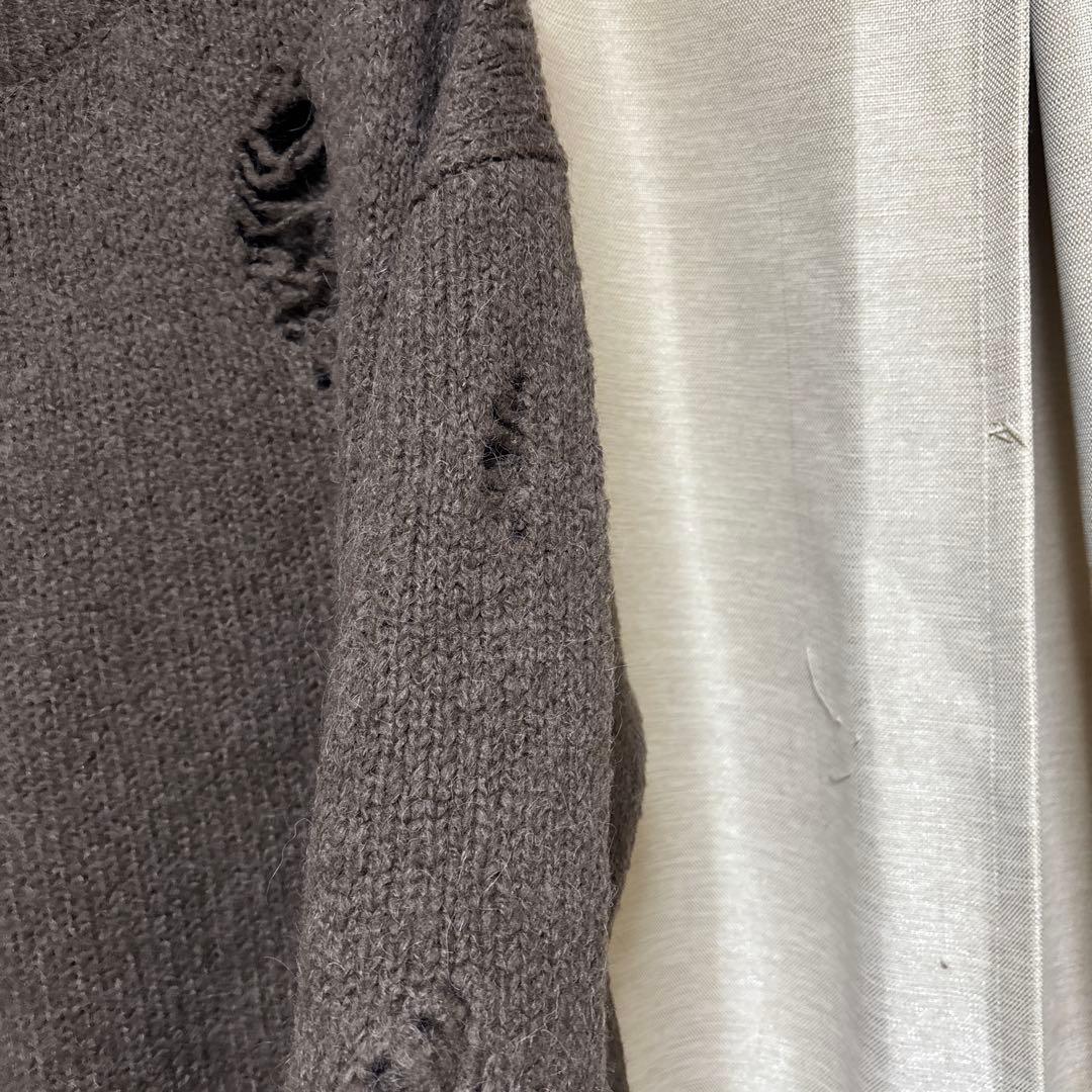 ナンバーナイン　ダメージ加工　ニット　セーター ブラウン