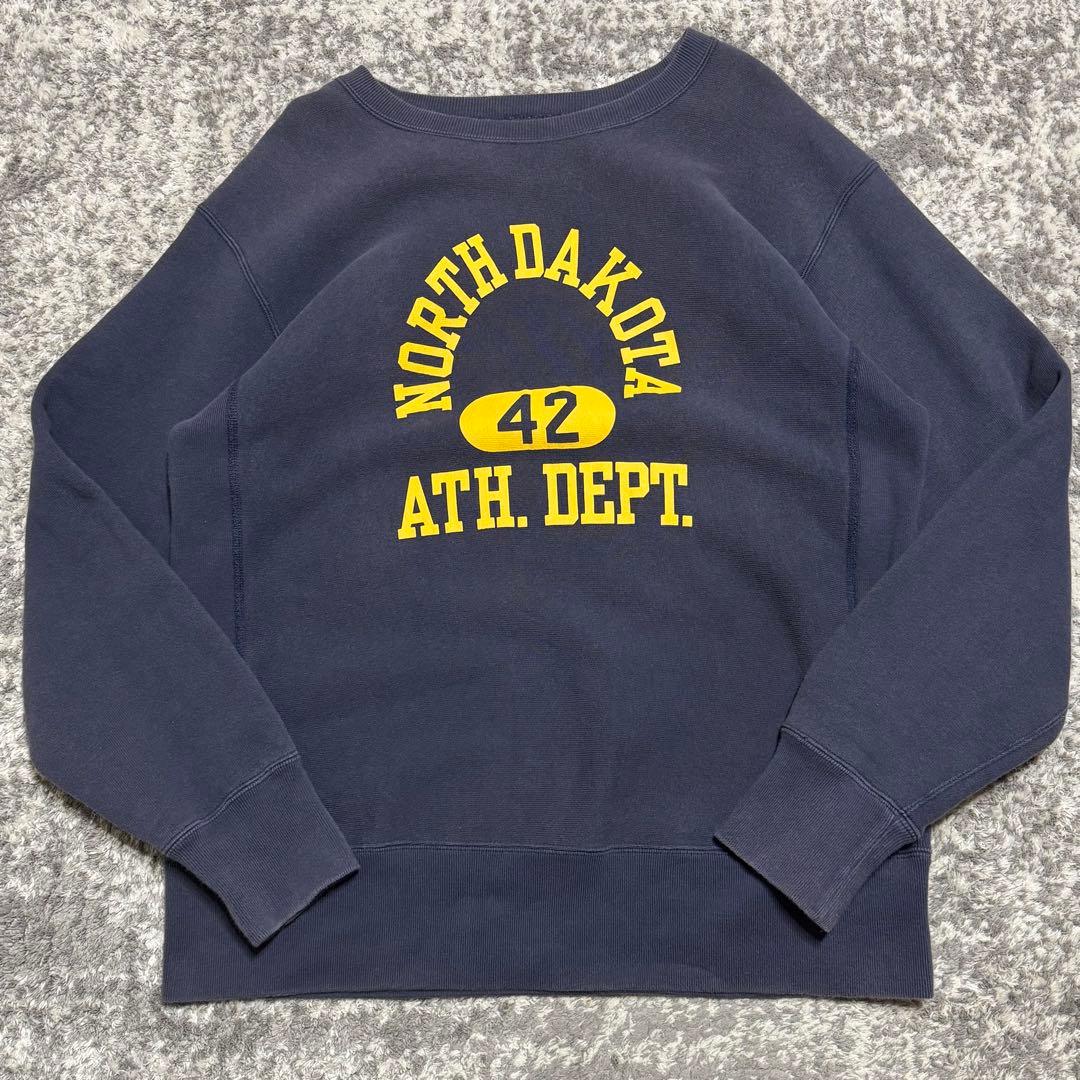 チャンピオン リバースウィーブ 青タグ スウェット 3段プリント 復刻 ナス紺