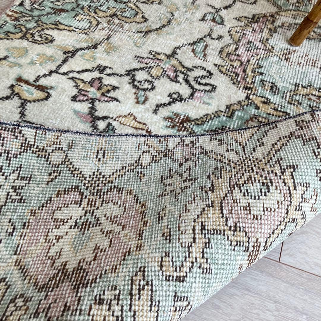 ペパーミントグリーン　ピンクベージュ73×222ランナー　トルコヴィンテージラグ