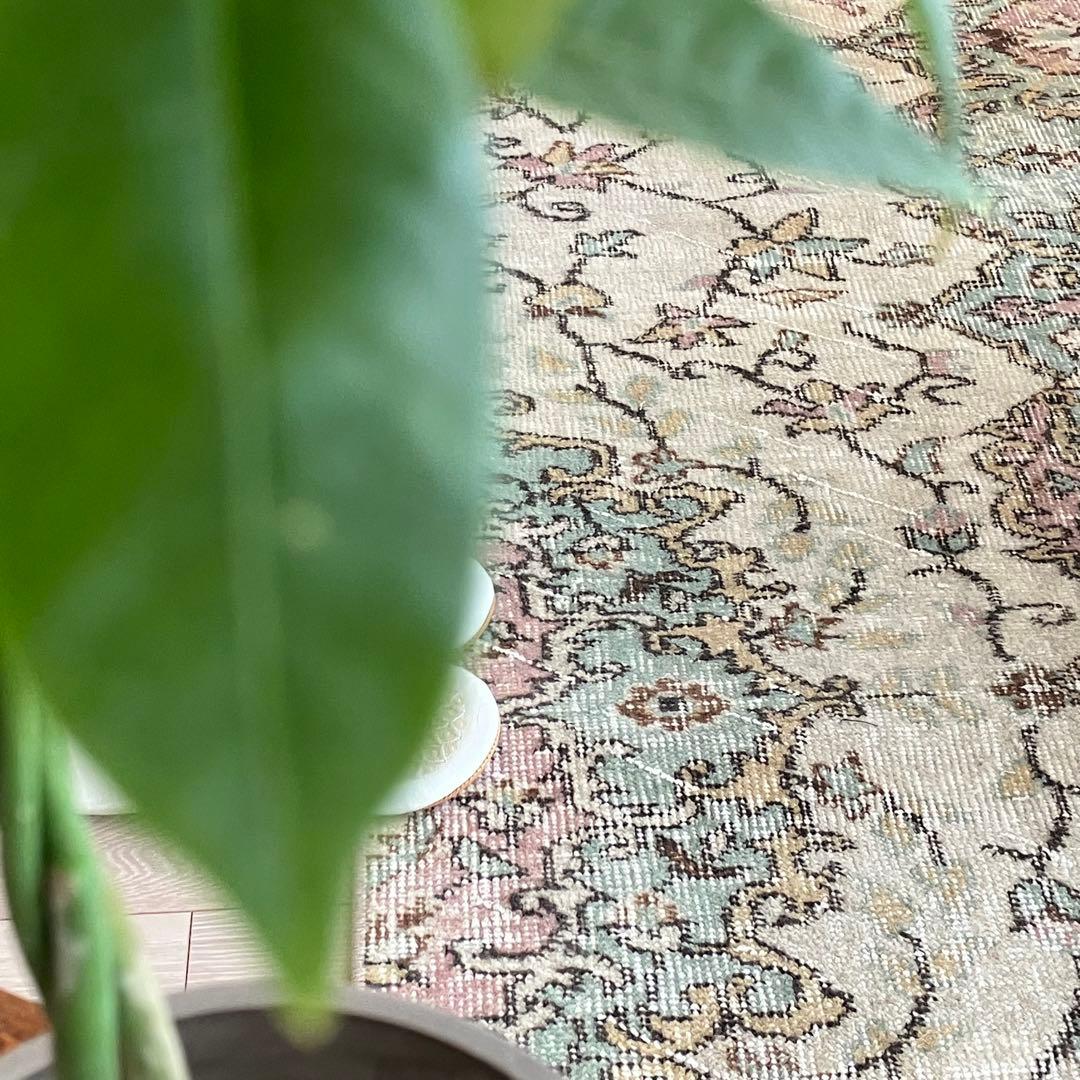 ペパーミントグリーン　ピンクベージュ73×222ランナー　トルコヴィンテージラグ