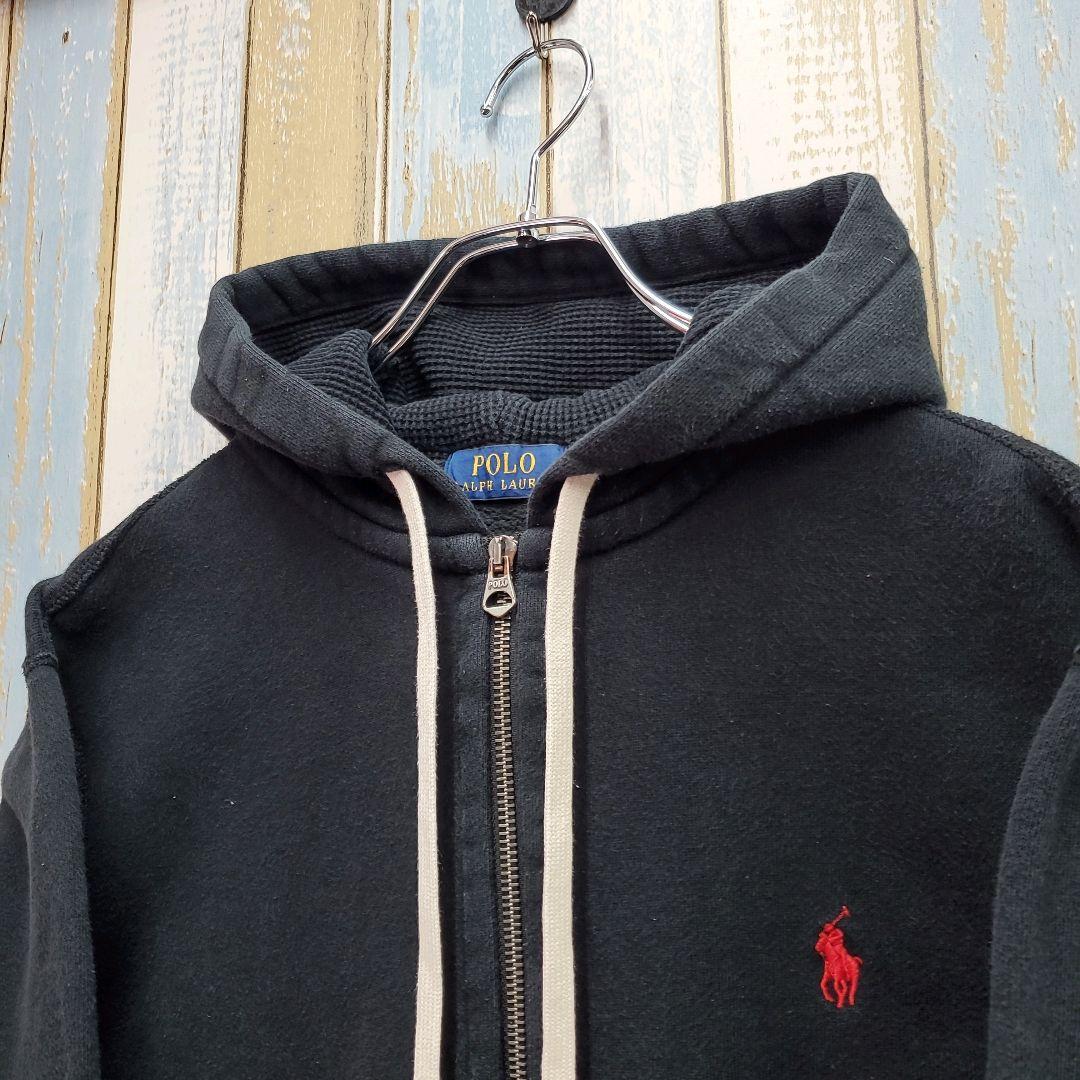 HA355☆ポロラルフローレン☆ジップアップスウェットパーカー☆刺繍ロゴ☆黒☆M