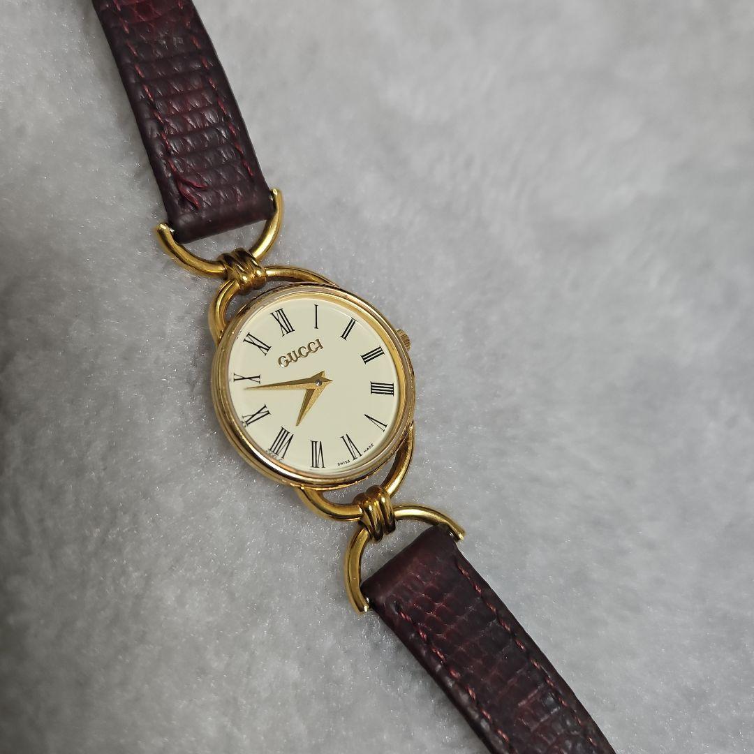 GUCCI アナログ時計 ブラウンレザーベルト