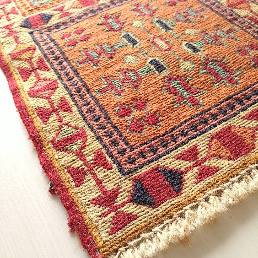 スマック織り キリム 98×52cm ８スクエア 自然モチーフ模様 ペルシャ絨毯