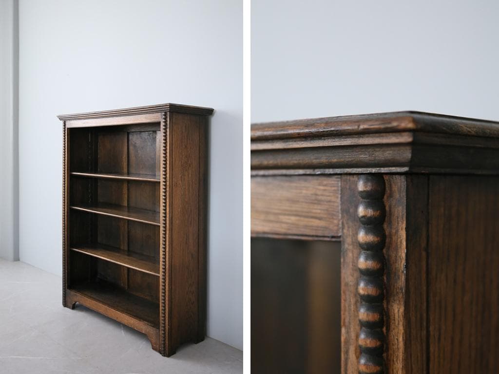 英国アンティーク木製ブックシェルフ/本棚/食器棚/飾り棚/収納ラック92-232