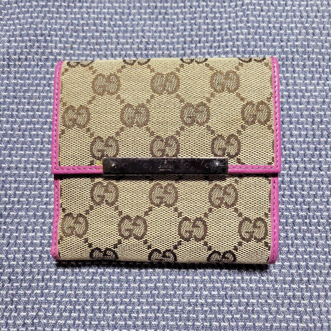 レア 極美品 GUCCI グッチ GGパターン キャンバス地 二つ折り財布