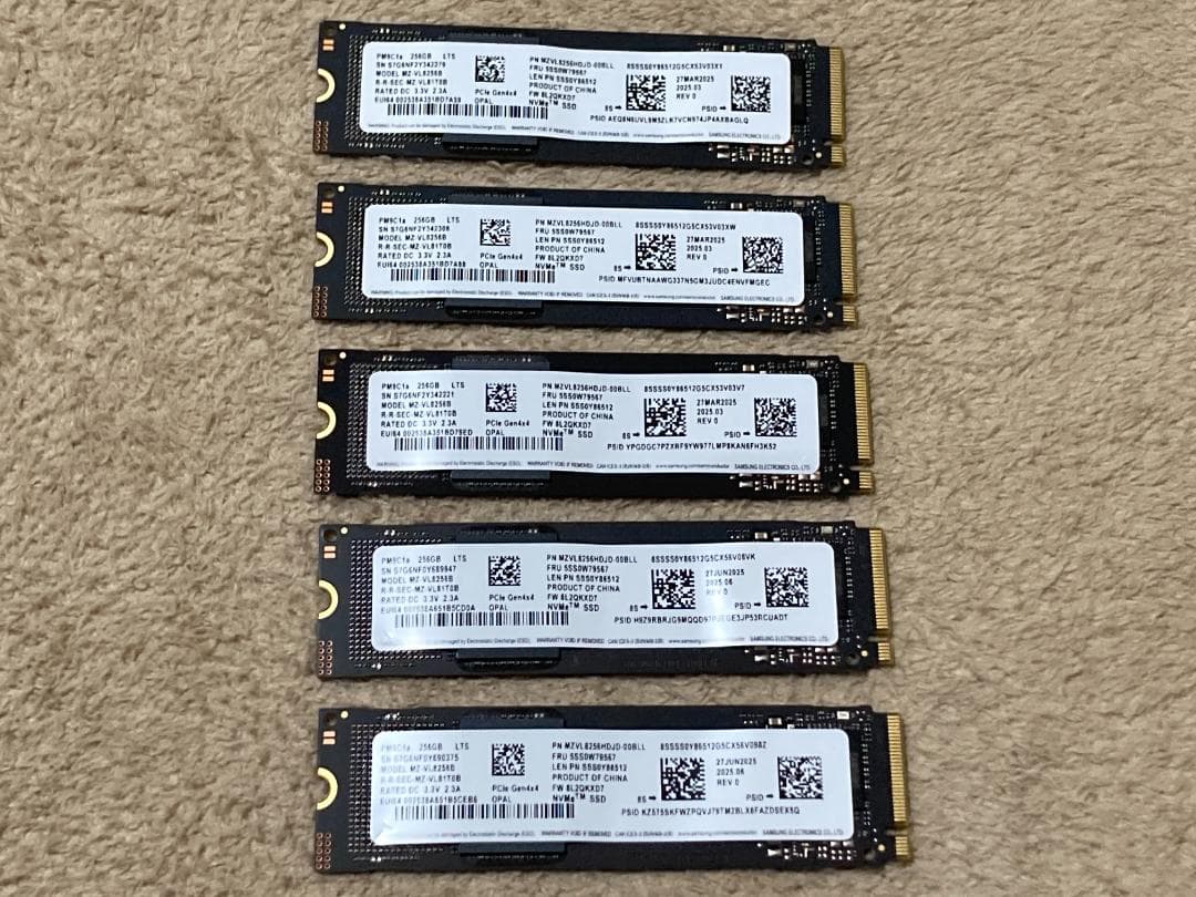 【ほぼ新品】内蔵SSD M.2 256GB　5枚セット