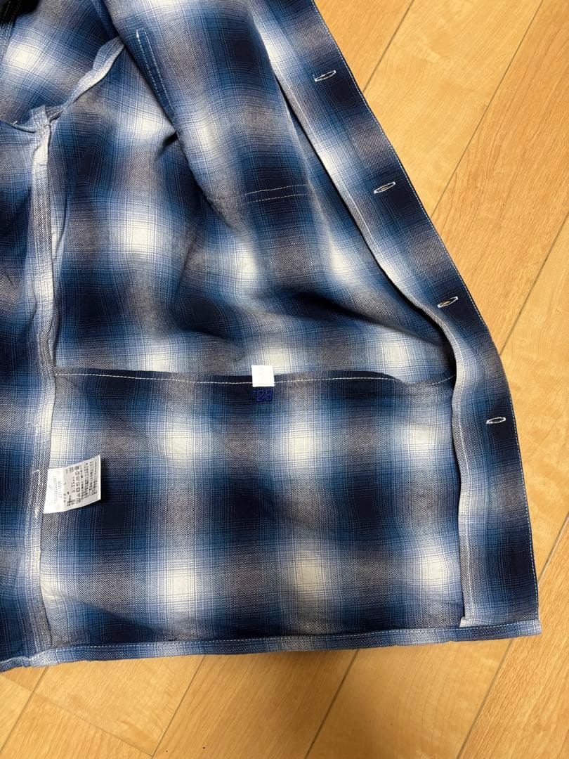 CAHLUMN オンブレチェック マガジンポケット オープンカラーシャツ L