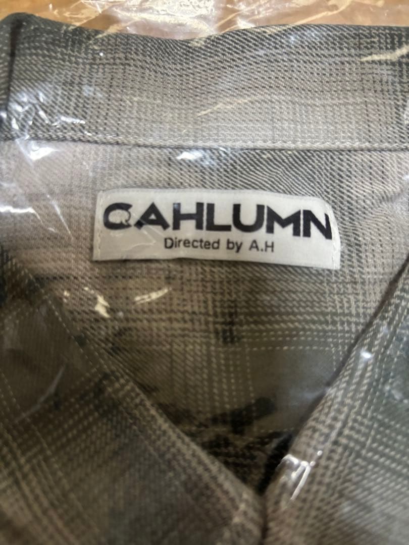 CAHLUMN オンブレチェック マガジンポケット オープンカラーシャツ L