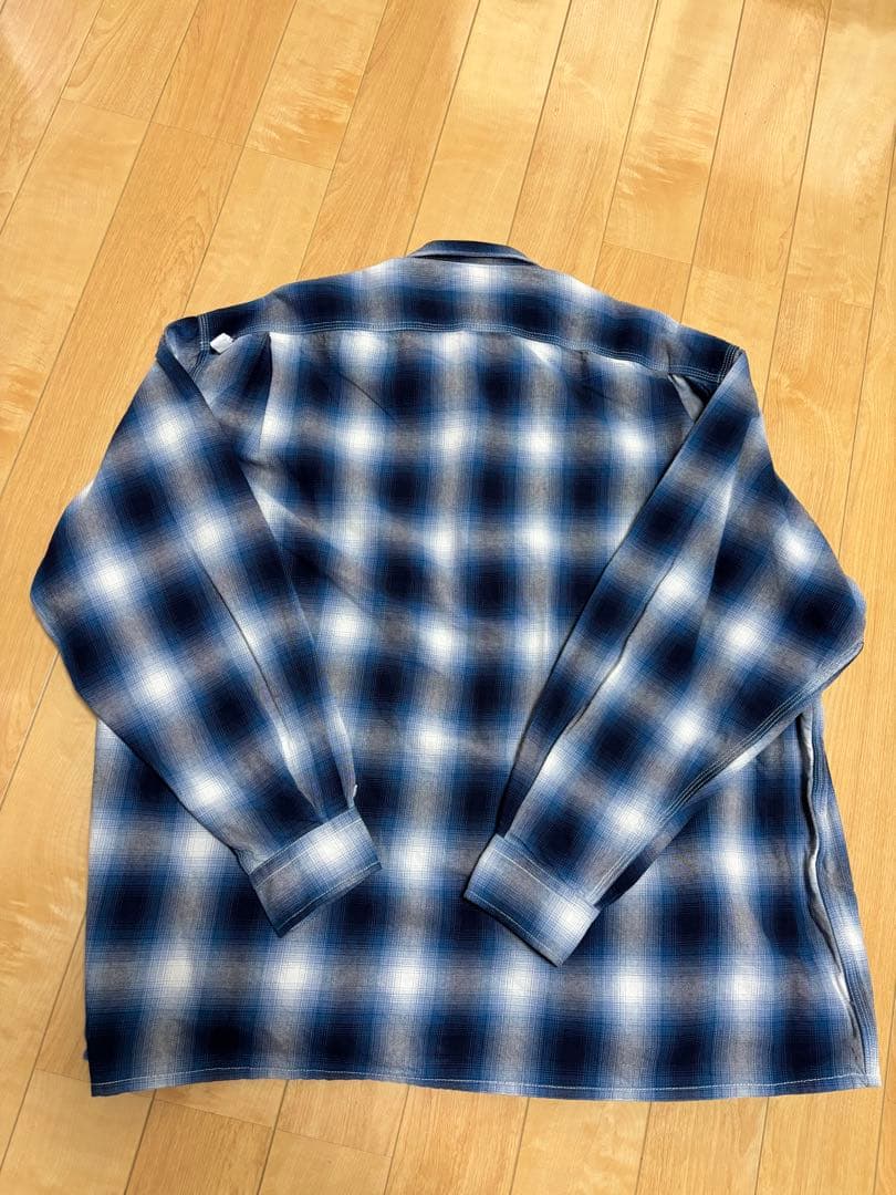 CAHLUMN オンブレチェック マガジンポケット オープンカラーシャツ L