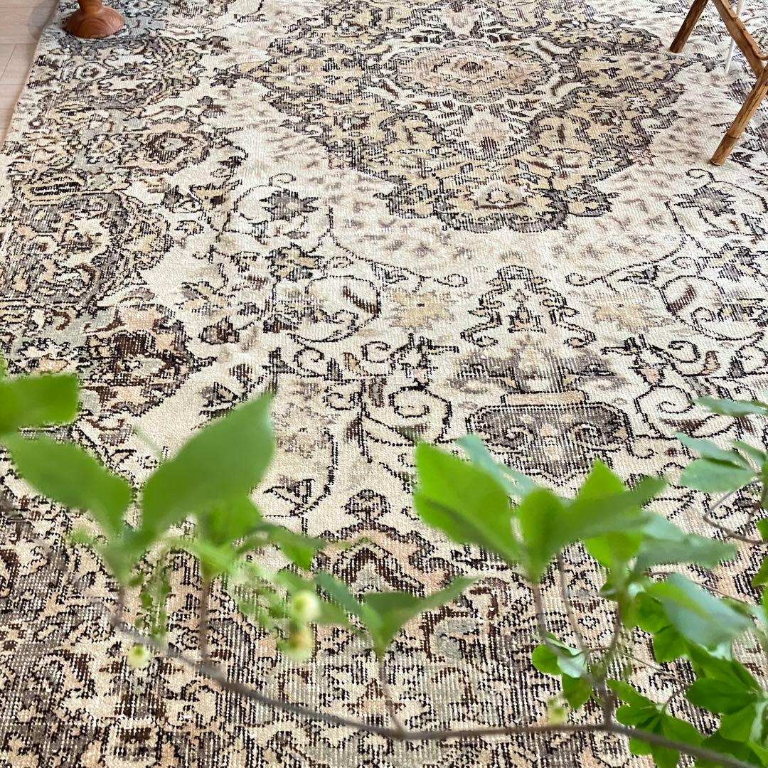 超大判168.5×276アンティークベージュ　メダリオン　トルコヴィンテージラグ