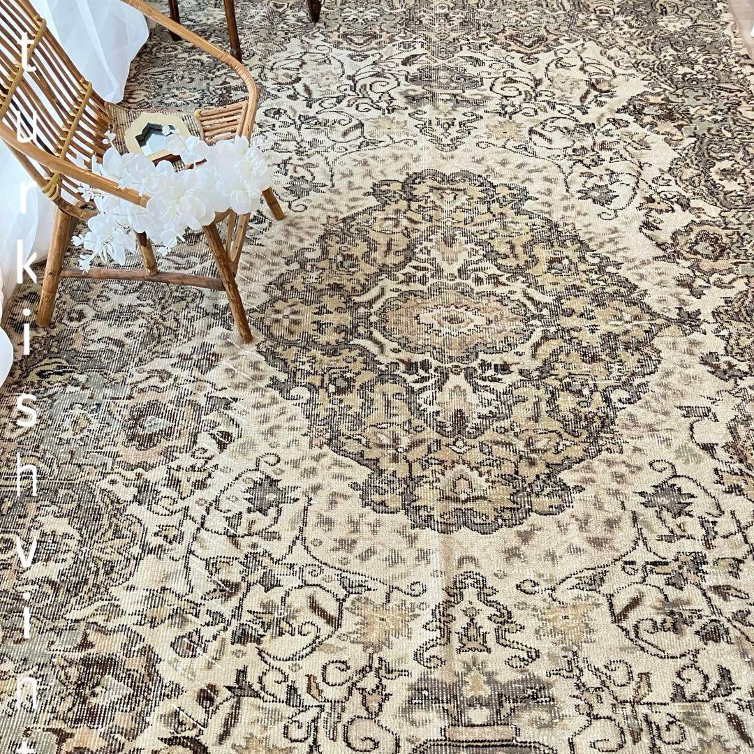 超大判168.5×276アンティークベージュ　メダリオン　トルコヴィンテージラグ