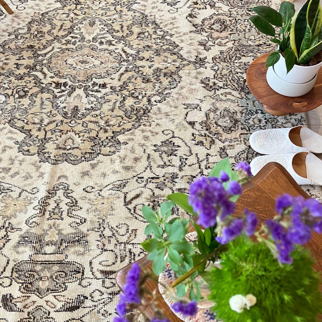 超大判168.5×276アンティークベージュ　メダリオン　トルコヴィンテージラグ