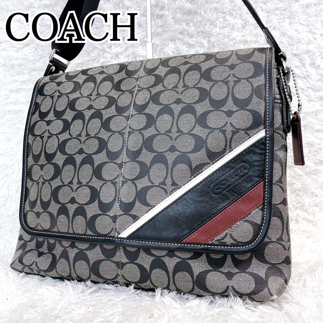 美品　コーチ　メッセンジャーバッグ　ショルダー　ヘリテージ　PVC　フラップ