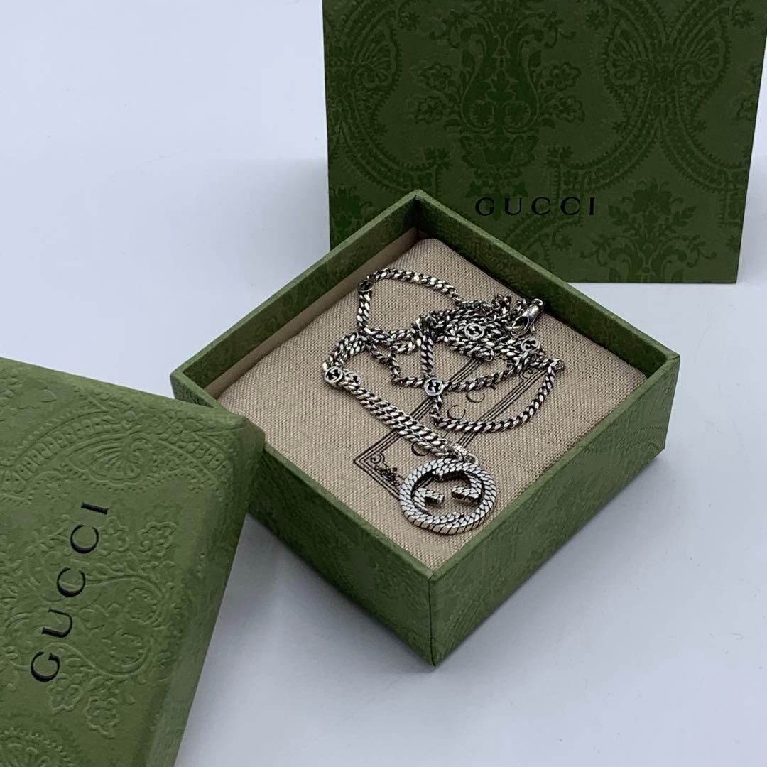 【現行/美品/希少】GUCCI ネックレス　喜平　燻　インターロッキング