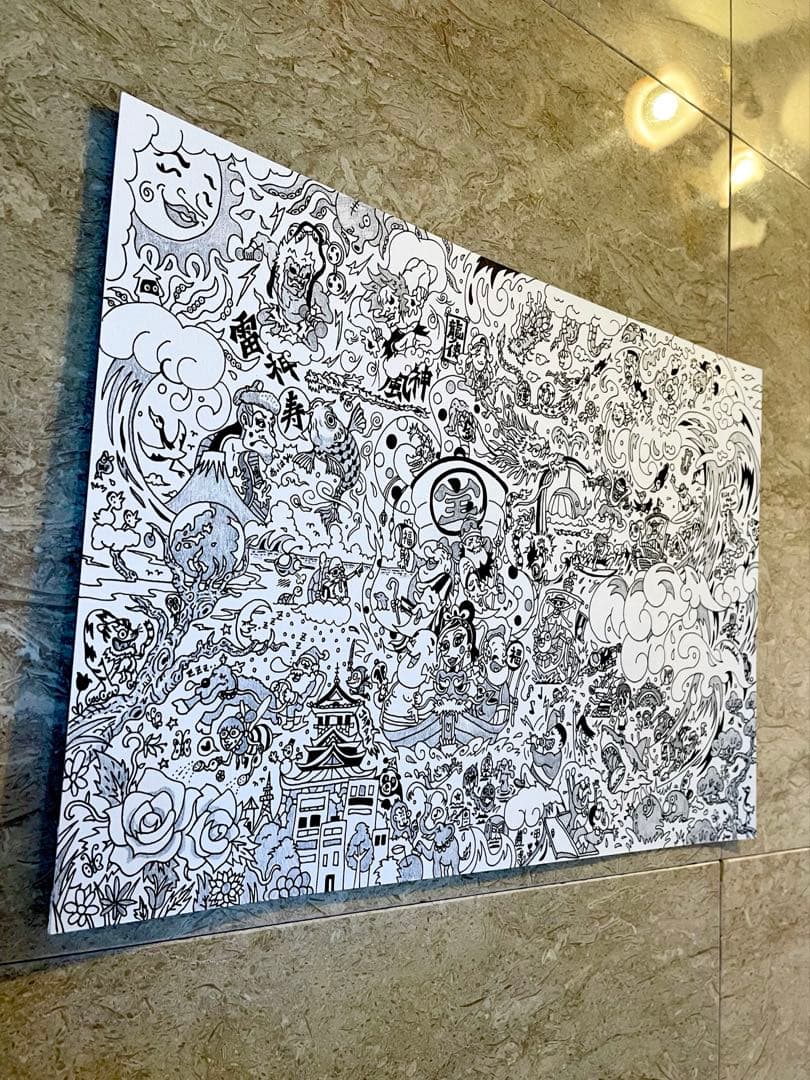 メレンゲ☆ オーダー品 「龍と海と七福神」 一発描き 絵画 龍ノツカイ