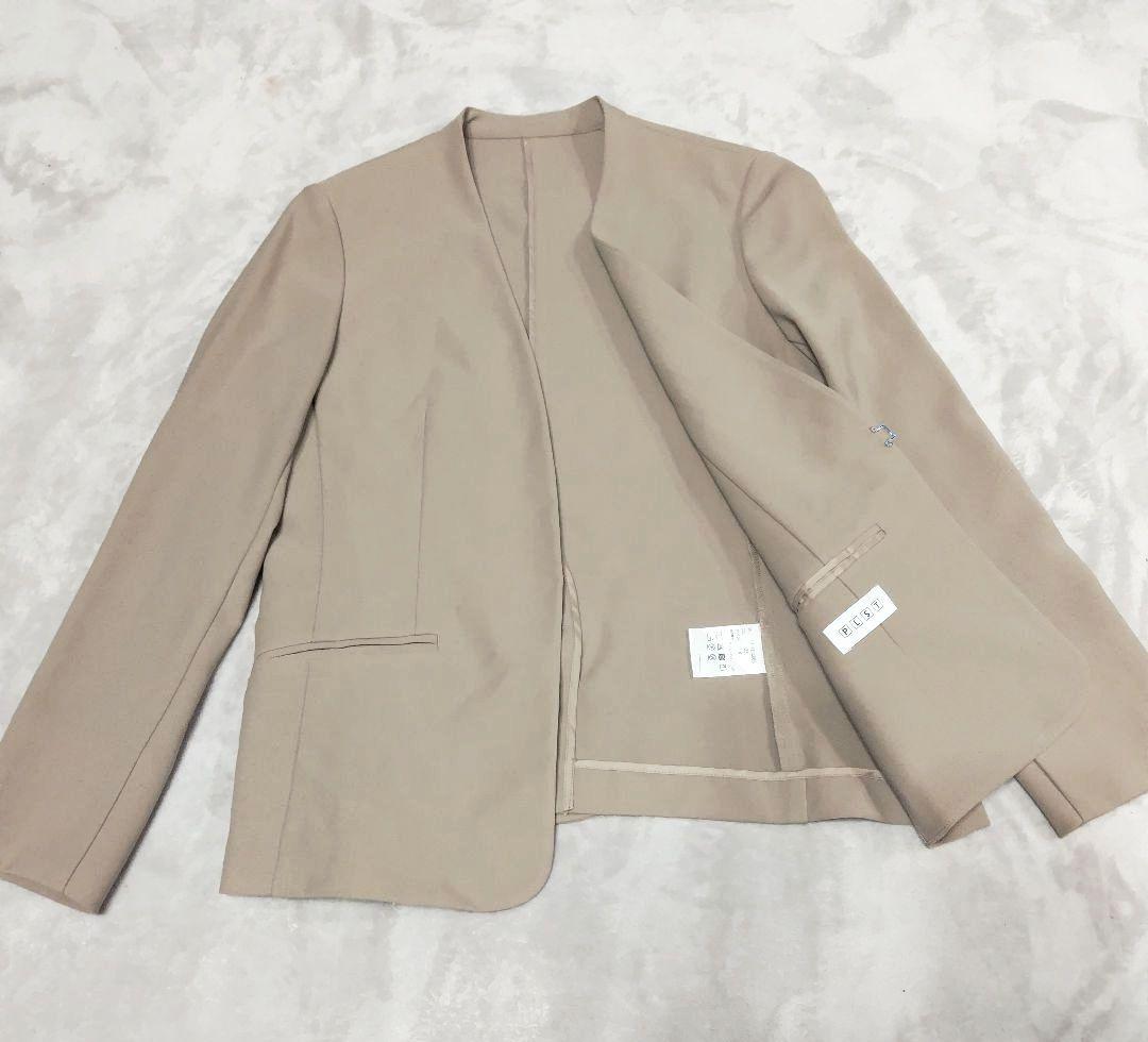 【PLST】プラステ 洗える ノーカラー セットアップ パンツ M ベージュ