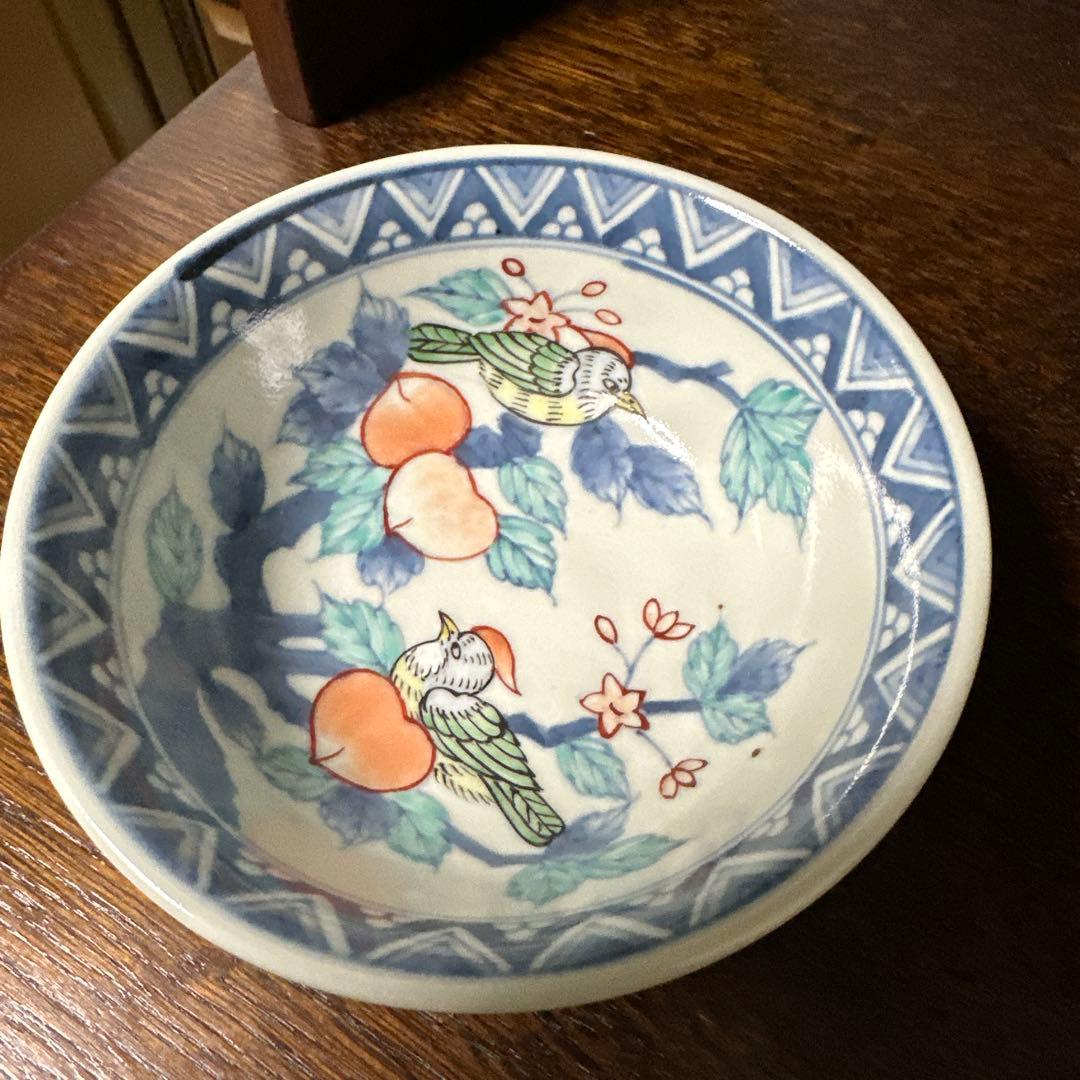 佐藤走波(六代)染錦. 桃花鳥文、中鉢、こどんぶり