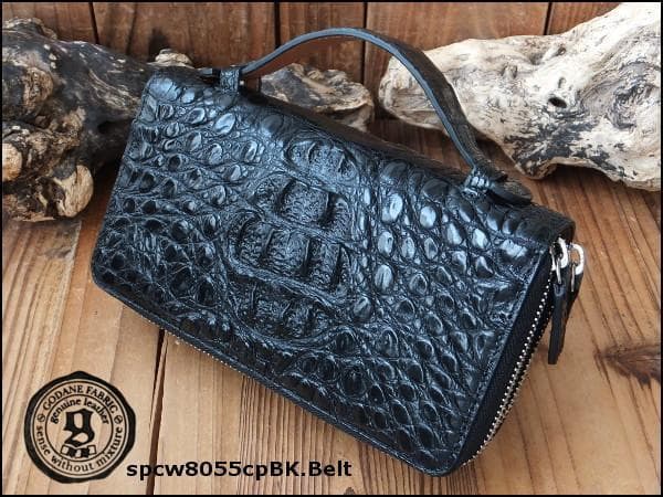 新年特価★ゴダン カイマンクロコワニ革 Wジッパー 長財布ベルト付 8055BK