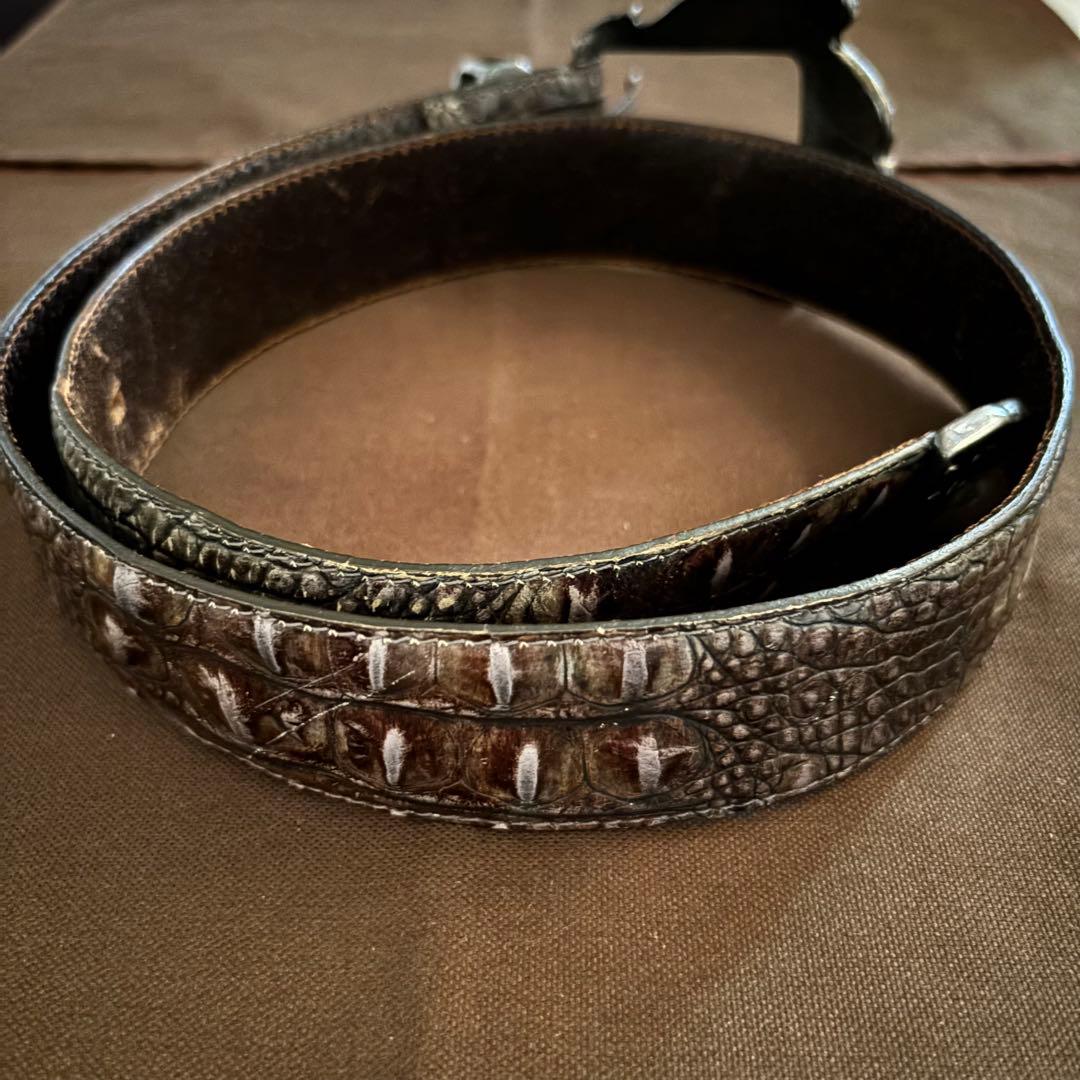 【used】NANNI ナンニ　クロコ型押し　シルバー　レザーベルト　イタリア製