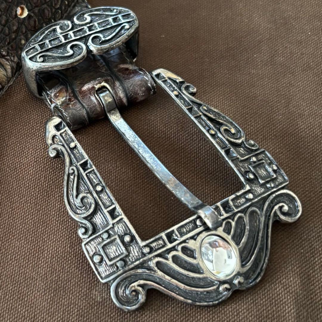 【used】NANNI ナンニ　クロコ型押し　シルバー　レザーベルト　イタリア製