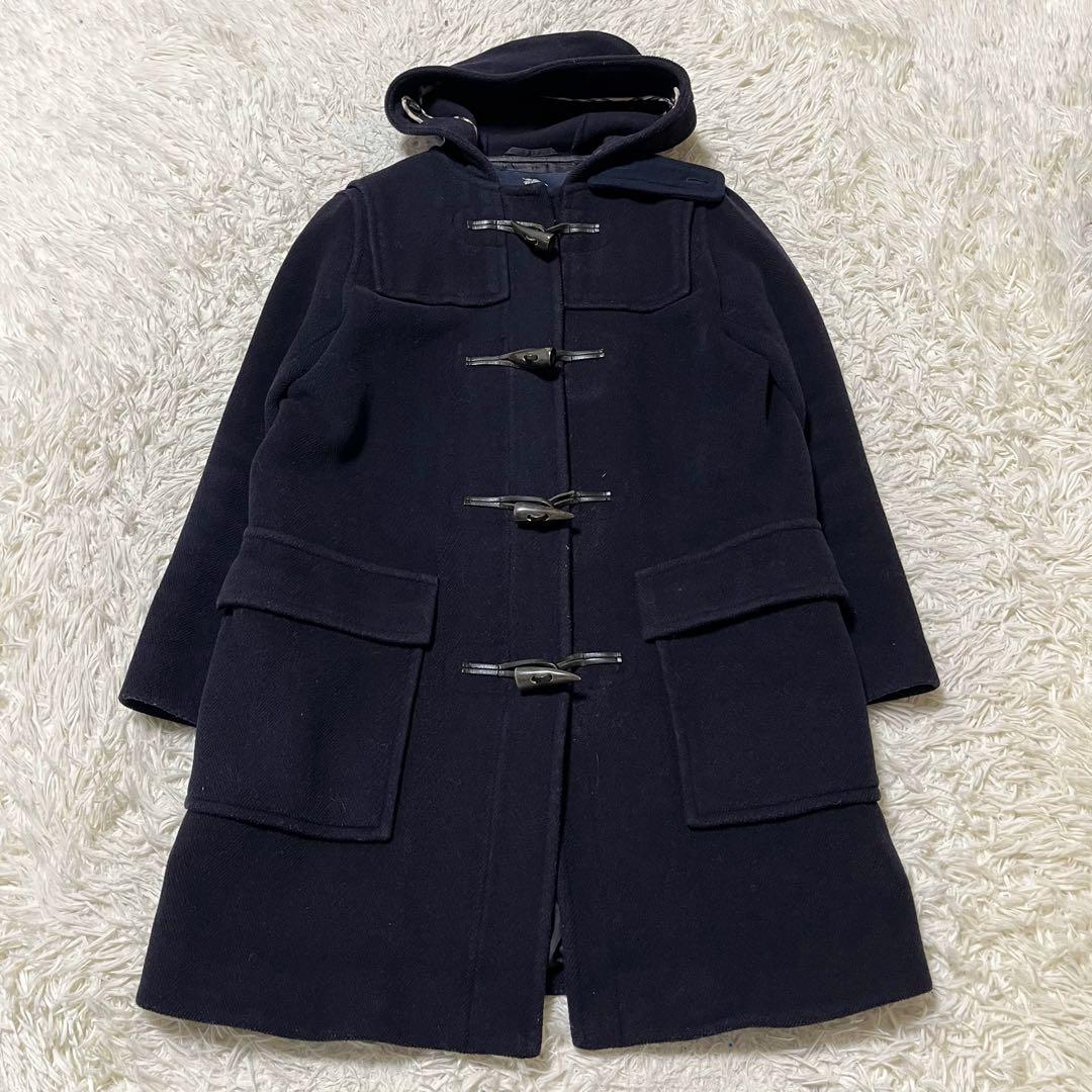 希少 40 バーバリーロンドン ヘリンボーン ダッフルコート ロング丈 ネイビー