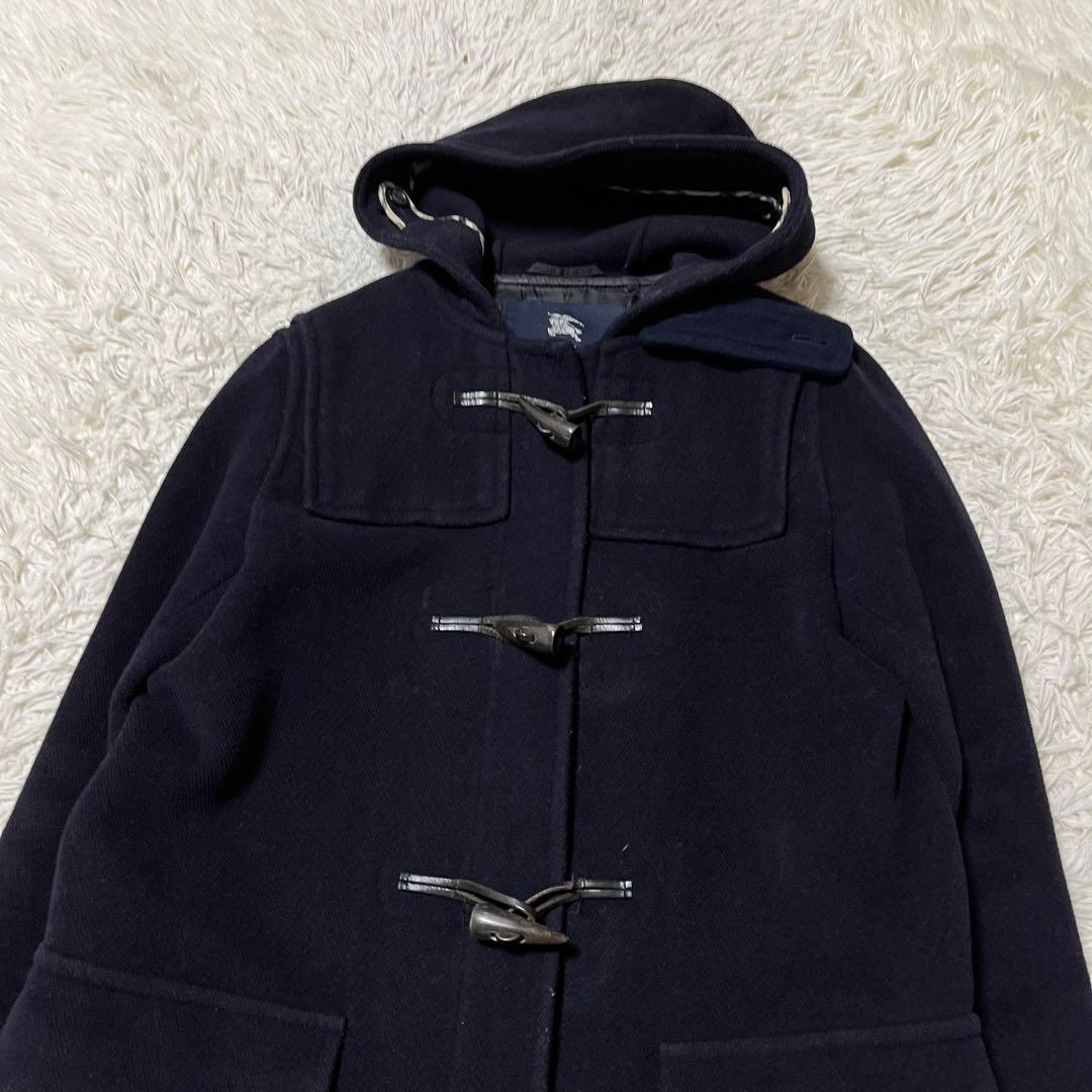 希少 40 バーバリーロンドン ヘリンボーン ダッフルコート ロング丈 ネイビー