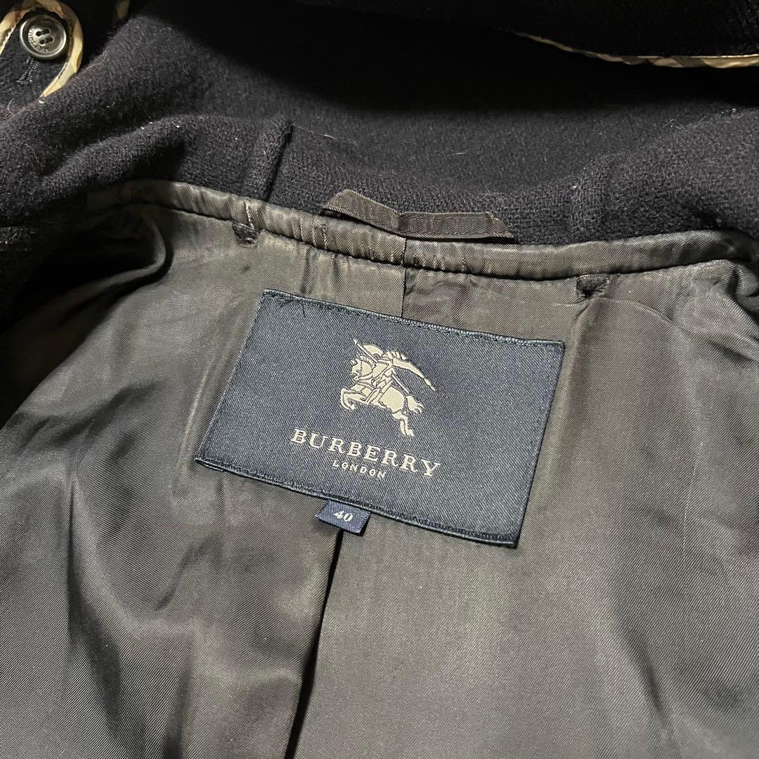 希少 40 バーバリーロンドン ヘリンボーン ダッフルコート ロング丈 ネイビー