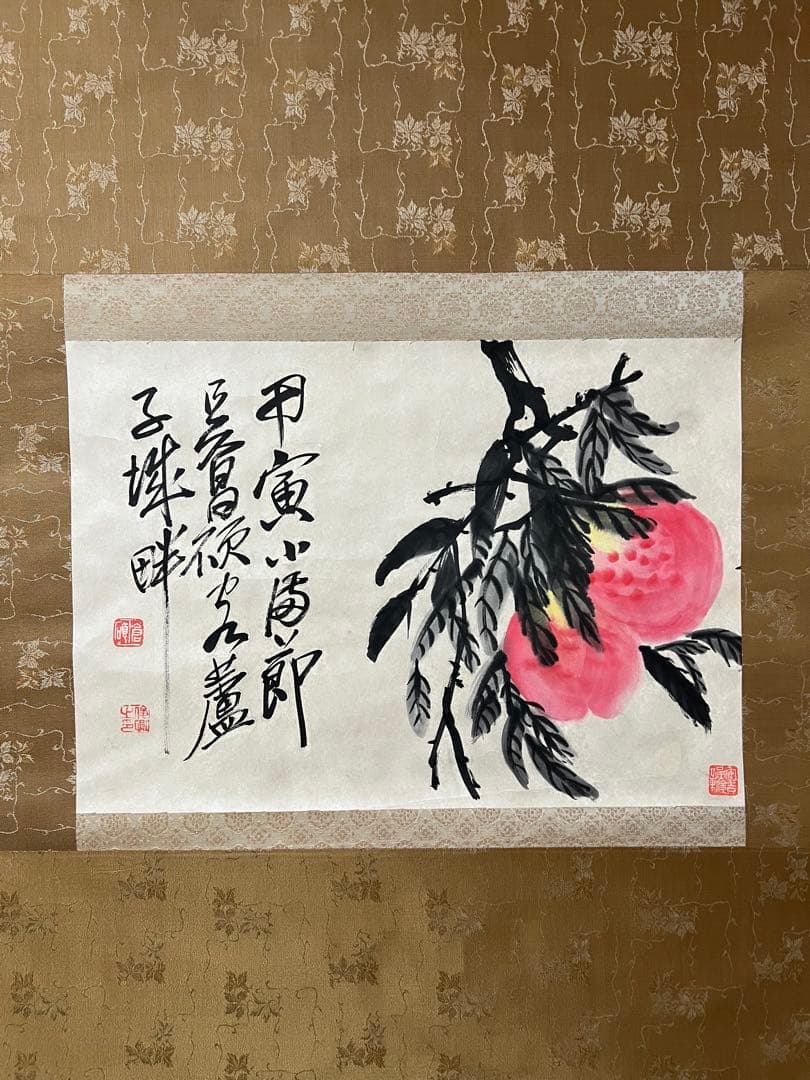 中国画 模写 吳昌碩［桃］紙本　肉筆　木箱無し！