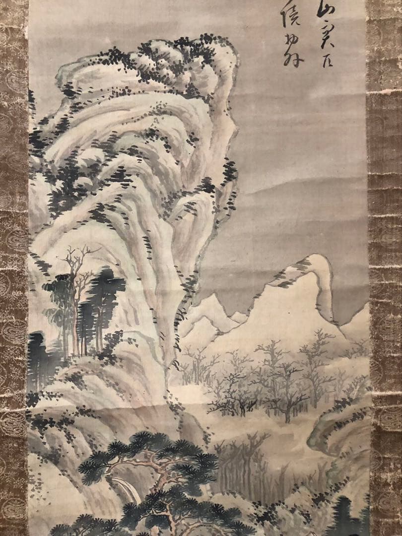 掛け軸２点／84、85［山水楼亭之図］＆［赤牡丹］肉筆　木箱無し！