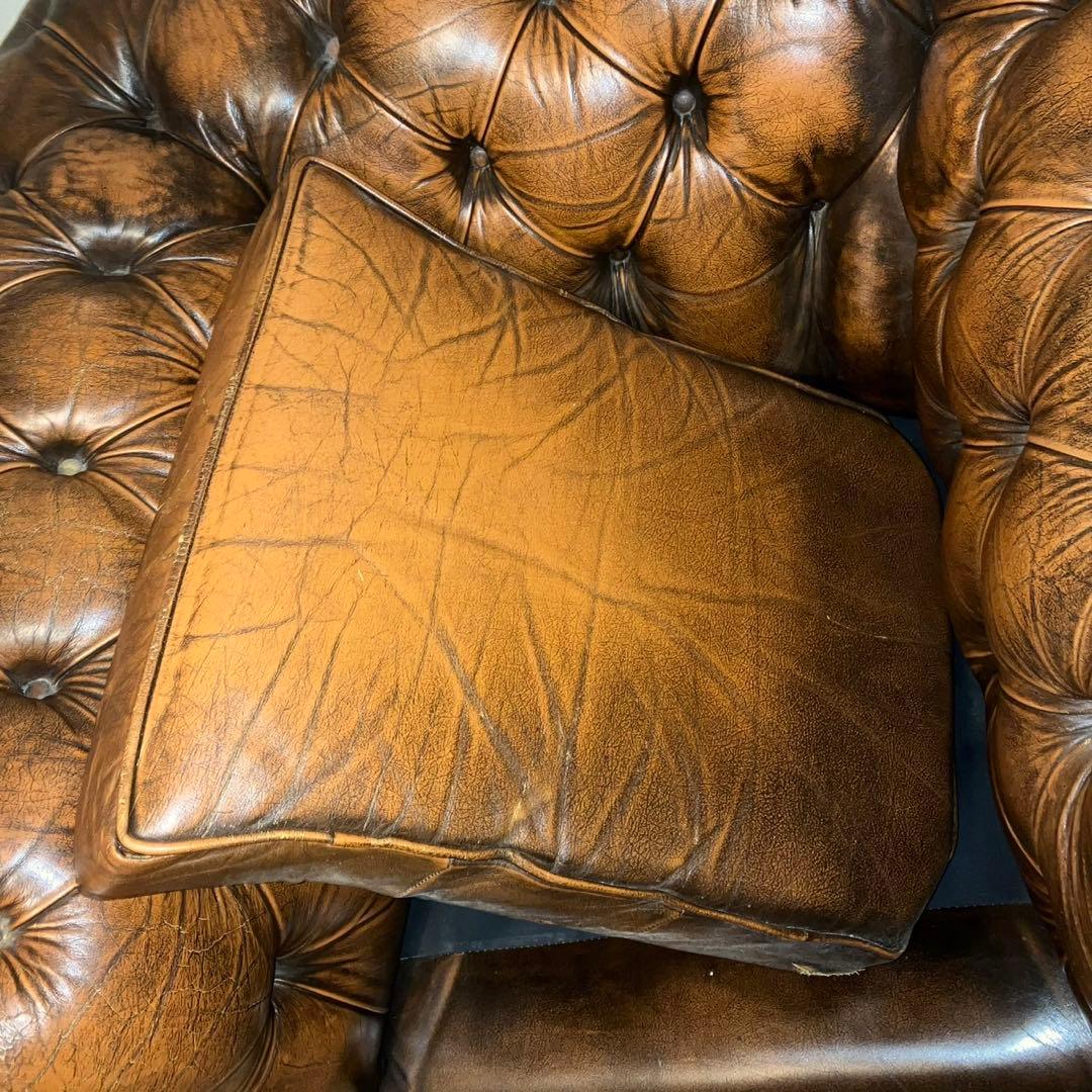 チェスターフィールド本革ソファ1人掛け英国調アンティーク
