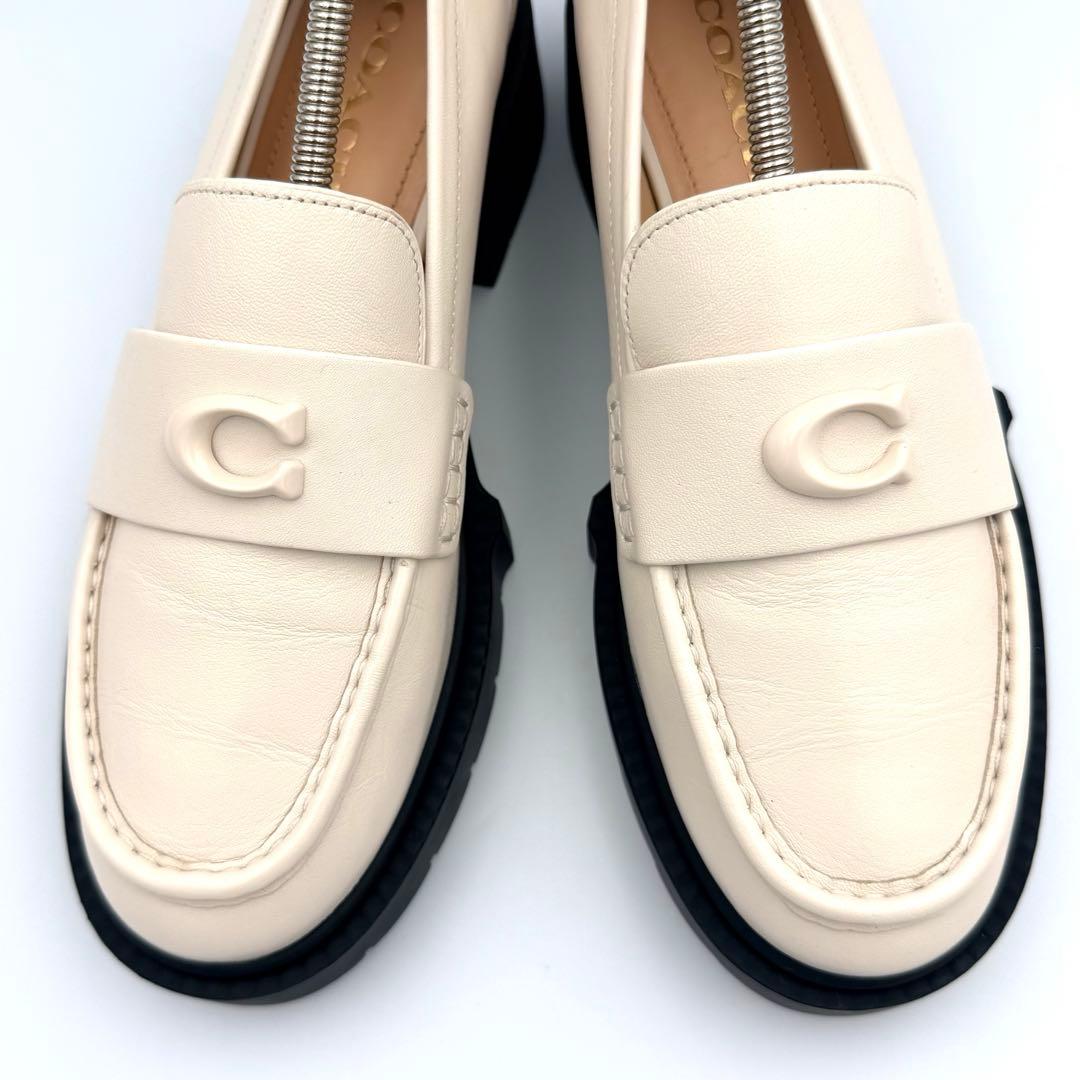 【極上品】COACH 厚底ローファー ホワイト レザー かわいい カジュアル系