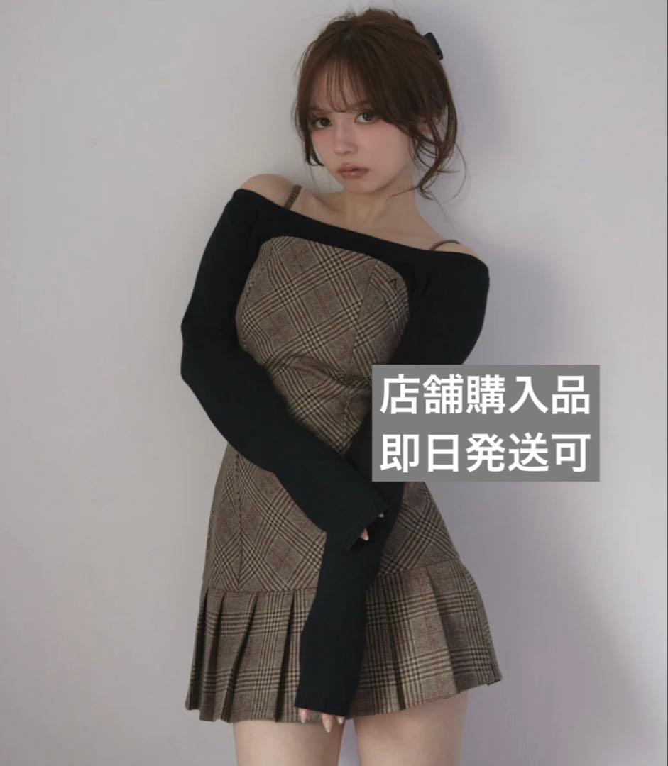 ワンピース andmary Selena check mini dress brown