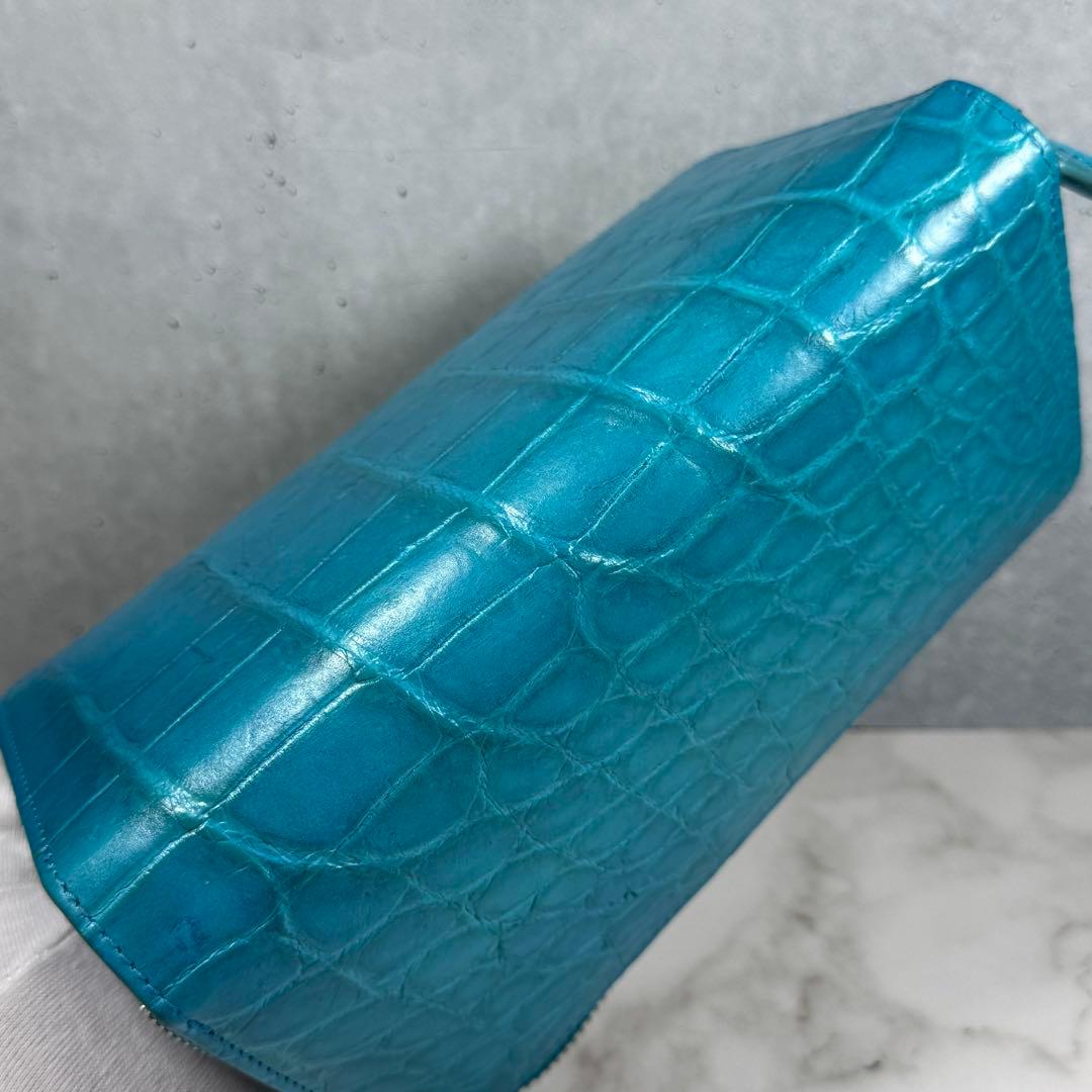 クロコダイル 長財布 ターコイズブルー マット仕上げ シルバーファスナー