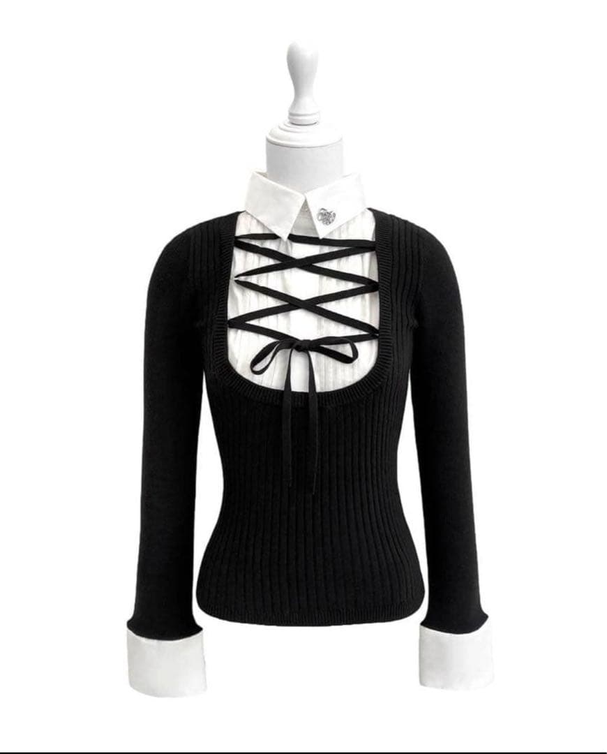 HONEYMEW　レースアップドッキングトップス　ハニーミュウ　ブラック