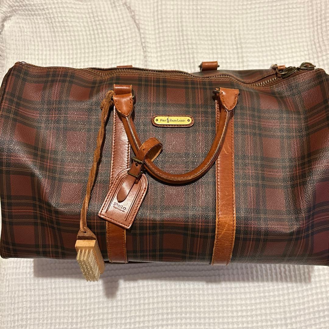 ラルフローレン　グレンチェック　チェック　ポロ　ボストンバッグ　ブラシ付